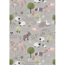 Lewis & Irene Piggy Tales - Farmyard on mid grey 