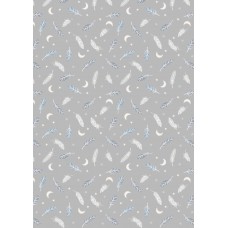 Lewis & Irene Enchanted - Feathers and stars on grey, with silver metallic