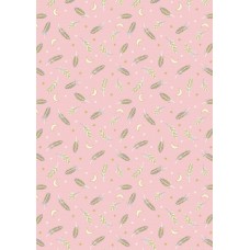 Lewis & Irene Enchanted - Feathers and stars on pink with gold metallic