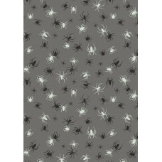 Lewis & Irene Haunted House - Glow in the dark spiders on grey 