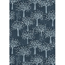 Lewis & Irene Secret Garden - Owl orchard on dark blue with pearl elements 