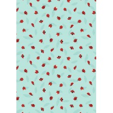 Lewis & Irene Spring Flowers - Ladybirds on light aqua 