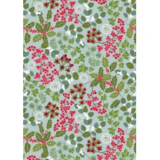 Lewis & Irene Winter Botanical - Holly and ivy on winter blue with pearl