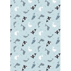 Lewis & Irene Small Things Polar Animals - Whales on icy blue with pearl 