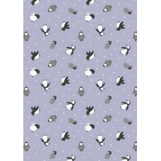 Lewis & Irene Small Things Polar Animals - Penguins on iced lilac with pearl 