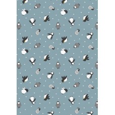 Lewis & Irene Small Things Polar Animals - Penguins on snow blue with pearl 